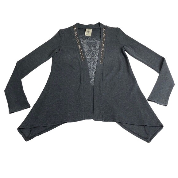 Vocal Cardigan Womens M Gray Waffle Open Studded Mall Goth Grunge Fleur De Lis - Picture 1 of 16